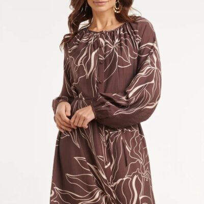 Vestido abotonado estampado en marrón y crema