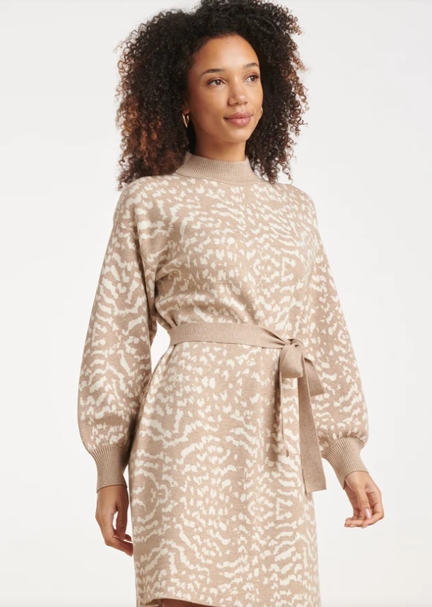 Vestido estampado de punto con cinturón - Imagen 3