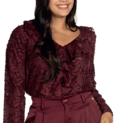 BLUSA GRANATE EN TEJIDO DE GASA CON RELIEVE